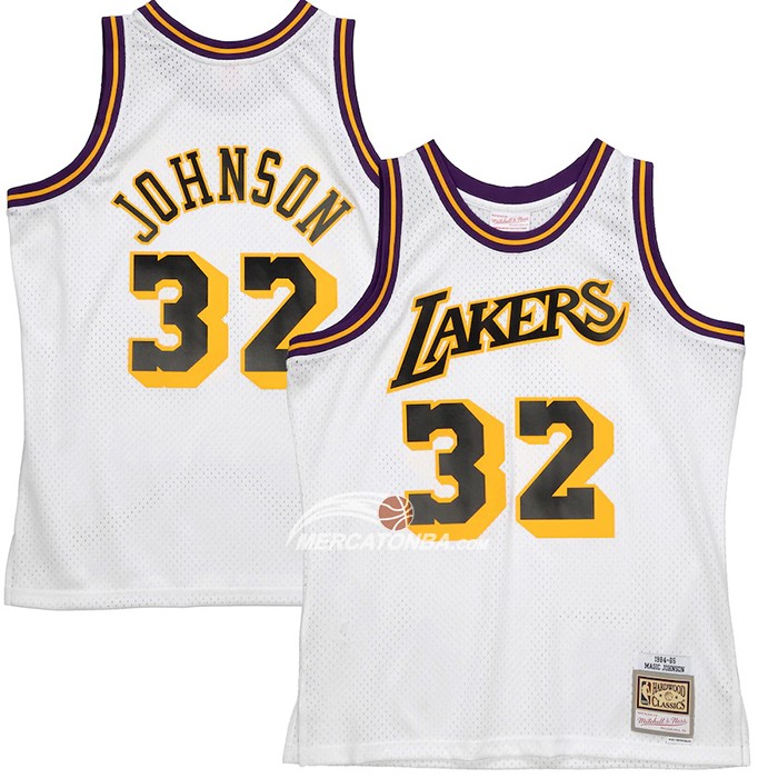 Maglia Los Angeles Lakers Magic Johnson NO 32 Mitchell & Ness1984-85 Bianco